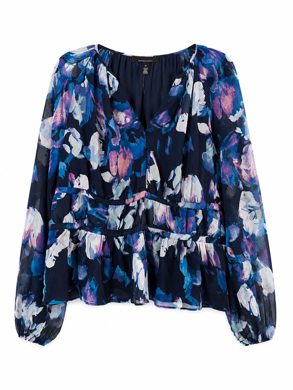 WHITE HOUSE BLACK MARKET Floral Peplum Blouse – Navy Blue/Purple – XL – NWT - Picture 2 of 6